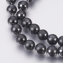 Original Color Electroplate Non-Magnetic Synthetic Hematite Beads Strands, Polished, Frosted, Round, Original Color, 8mm, Hole: 1mm, about 53pcs/strand, 15.9 inch(40.5cm)