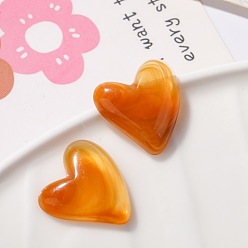 Chocolate Opaque Resin Cabochons, Imitation Agate, Heart, Chocolate, 21x20mm