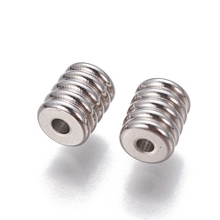 Stainless Steel Color 201 Stainless Steel Grooved Beads, Column, Stainless Steel Color, 6x5mm, Hole: 1.5mm