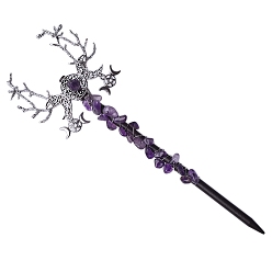 Amethyst Triple Moon Amethyst Magic Wand, Party Decorations, Antique Silver, 215mm