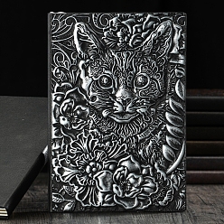 Plata Antigua Cuaderno de cuero pu en relieve 3d, un diario con motivos de gatos y flores, para material de oficina escolar, plata antigua, 5 mm