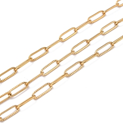 Real 21K Gold Plated 304 Stainless Steel Paperclip Chains, with Spool, Soldered, Vacuum Plating, Real 18K Gold Plated, 10x3.5x0.7mm, 10.93 yards(10m)/roll