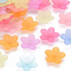Mixed Color Frosted Acrylic Bead Caps, 5-Petal, Flower, Mixed Color, 19.5x20x5.5mm, Hole: 1.6mm, about 740pcs/500g