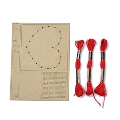 Corazón Kit de arte de cuerda de bricolaje artes y manualidades para niños, incluyendo plantilla de madera e hilo de lana, patrón del corazón, 16x21x0.3 cm