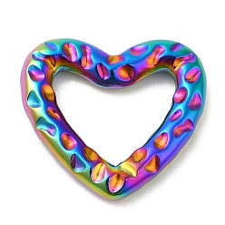 Rainbow Color Ion Plating(IP) 304 Stainless Steel Linking Rings, Hammered, Heart, Rainbow Color, 20x22x3mm, Inner Diameter: 9.5x14mm