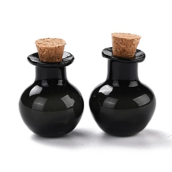 Black Round Glass Cork Bottles Ornament, Glass Empty Wishing Bottles, DIY Vials for Pendant Decorations, Black, 1.8x2.1cm