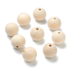 Wheat Natural Unfinished Wood Beads, Round Wooden Loose Beads, Wheat, 29.5x27.5mm, Hole: 6mm
