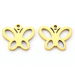 Golden Vacuum Plating 304 Stainless Steel Charms, Laser Cut, Butterfly, Golden, 12x15x1mm, Hole: 1mm