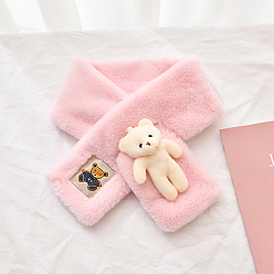 Pink Bufanda calentadora de cuello ajustable para niños y niñas de piel de conejo de imitación de felpa de poliéster, invierno otoño niños lindo oso collar bufanda, rosa, 780x100 mm