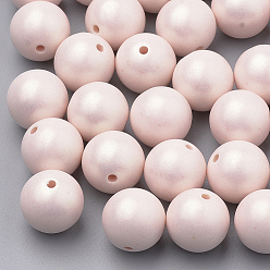 Pink Perles acryliques de style peint en aérosol, caoutchouté, ronde, rose, 13x14mm, trou: 2.5 mm, environ 350 pcs / 500 g