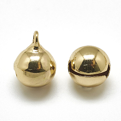 Real 18K Gold Plated Brass Bell Charms, Real 18K Gold Plated, 9x6mm, Hole: 1.5mm