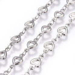 Stainless Steel Color 304 Stainless Steel Link Chains, Soldered, Heart, Stainless Steel Color, 10x5~5.5x1.5mm