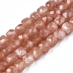 Dark Salmon Natural Quartz Beads Strands, Dyed, Faceted, Cube, Dark Salmon, 5.5x6x6mm, Hole: 1mm, about 61~62pcs/Strand, 12.99 inch~13.19 inch(33cm~33.5cm)