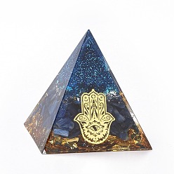 Bleu Décorations d'affichage à la maison de pyramide d'orgonite de résine, Avec des copeaux de pierres précieuses, bleu, 50x50x50mm