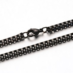 Gunmetal 304 Stainless Steel Box Chain Necklaces, with Lobster Clasps, Gunmetal, 23.6 inch(60cm), 3mm