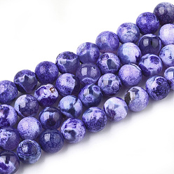 Indigo Natural Fire Crackle Agate Beads Strands, Dyed, Round, Indigo, 8mm, Hole: 1mm, about 46~48pcs/strand, 14.56 inch~15.15 inch