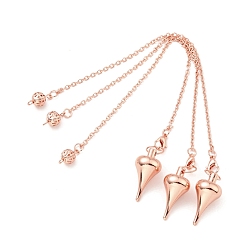 Rose Gold Brass Cable Chain Pointed Dowsing Pendulums, with Alloy Lobster Claw Clasps, Cadmium Free & Lead Free, Teardrop, Rose Gold, 220~235mm, Hole: 2mm