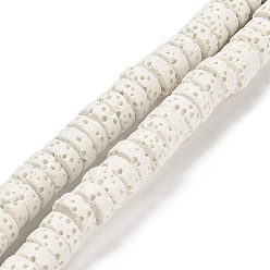 Blanc Brins de perles teintes en pierre de lave naturelle, Plat rond / disque, perles heishi, blanc, 6~6.5x3mm, Trou: 1.2mm, Environ 62 pcs/chapelet, 7.87 pouce (20 cm)