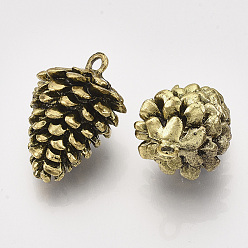 Oro Antiguo Colgantes de la aleación de estilo tibetano, cono del pino, oro antiguo, 34x23x21 mm, agujero: 3 mm