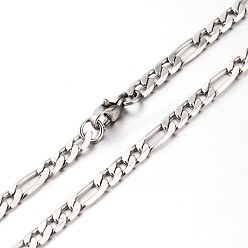 Couleur Acier Inoxydable 304 inoxydable ensembles chaînes de bijouterie figaro en acier, colliers et bracelets, avec fermoir pince de homard, facette, couleur inox, 23.6 pouces (599 mm), 210 mm (8-1/4 pouces) x4.5 mm