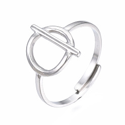 Plata =Esterlina Tailandesa Plateada 304 anillo de puño abierto con forma de cierre de palanca de acero inoxidable, anillo grueso hueco para mujer, Chapado en plata esterlina de Tailandia, tamaño de EE. UU. 6 3/4 (17.1 mm)