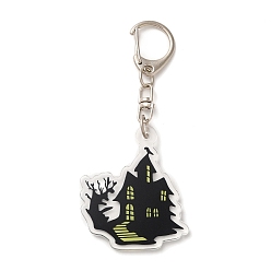 Maison Porte-clés pendentif acrylique halloween, avec fermoir porte-clés en fer, maison, 9.1 cm