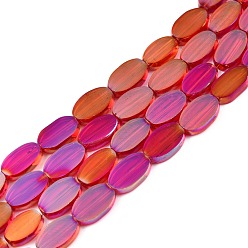 Camélia Brins de perles de verre transparentes peintes, ovale, camélia, 8~10x6x2.5mm, Trou: 1mm, Environ 54 pcs/chapelet, 19.69~20.87'' (50~53 cm)