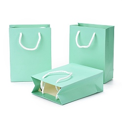 Aguamarina Bolsas de papel kraft, con asas, bolsas de regalo, bolsas de compra, Rectángulo, aguamarina, 16x12x5.9 cm