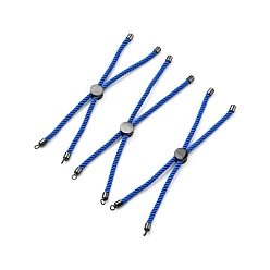 Royal Blue Half Finished Twisted Milan Rope Slider Bracelets, with Rack Plating Brass Cord Ends & Open Loop, Cadmium Free & Lead Free, for Connector Charm Bracelet Making, Gunmetal, Royal Blue, 222~230x3mm