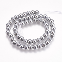 Platinum Plated Electroplate Non-magnetic Synthetic Hematite Beads Strands, Round, Platinum Plated, 8mm, Hole: 3mm, about 59pcs/strand, 15.9 inch
