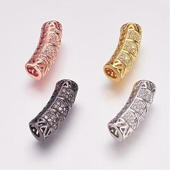 Mixed Color Brass Micro Pave Cubic Zirconia Beads, Tube, Hollow, Mixed Color, 19x6mm, Hole: 3mm