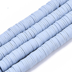 Светлый Стально-синий Полимерной глины ручной работы бисер нитей, для поделок ювелирных изделий, Heishi бусы, Диск / плоские круглые, светло-стальной синий, 8x0.5~1 мм, отверстие : 2 мм, около 350~387 шт / нитка, 15.75 дюйм ~ 16.14 дюйм (40~41 см)
