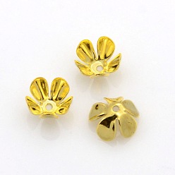 Golden 5-Petal Iron Flower Bead Caps, Golden, 8x4mm, Hole: 1mm