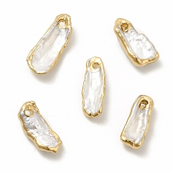 Light Gold Baroque Natural Keshi Pearl Pendants, Rectangle Charms, with Brass Loops, Light Gold, 17~23x7~9x3~5mm, Hole: 1.6mm