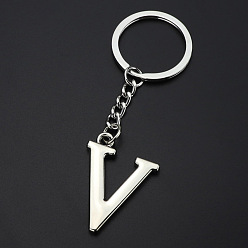 Letter V Platinum Plated Alloy Pendant Keychains, with Key Ring, Letter, Letter.V, 3.5x2.5cm