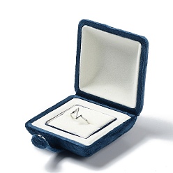 Bleu Marine Boîtes à bagues carrées en velours, coffret cadeau pour alliances avec bouton pression en fer, bleu marine, 7.2x7.2x3.95 cm