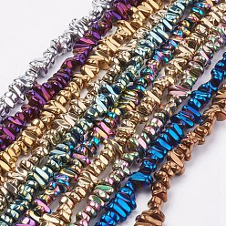 Mixed Color Electroplated Non-magnetic Synthetic Hematite Beads Strands, Nuggets, Mixed Color, 4~6x5~12x3mm, Hole: 0.7mm, about 100pcs/strand, 15.7 inch(40cm)