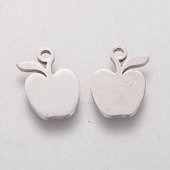 Stainless Steel Color 304 Stainless Steel Charms, Laser Cut, Apple, Stainless Steel Color, 13.5x11x1.2mm, Hole: 1.5mm