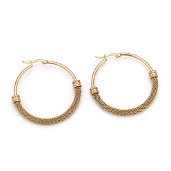 Golden 304 Stainless Steel Mesh Hoop Earrings, Hypoallergenic Earrings, Ring, Golden, 47x6mm, Pin: 0.8x1mm