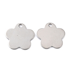 Stainless Steel Color 201 Stainless Steel Pendants, Flower, Stainless Steel Color, 14.5x15x0.7mm, Hole: 1.6mm