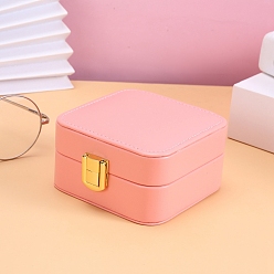 Pink Имитация кожи коробки ювелирных изделий, с бархатом и зеркалом внутри, для колец, , Серьги, хранение колец, квадратный, розовые, 10x10x5.8 см