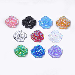 Mixed Color Resin Rhinestone Cabochons, Flower, Mixed Color, 14x14x3mm