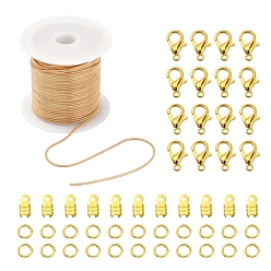 Oro Kit de fabricación de collar de pulsera de cadenas de bricolaje, incluyendo cadena de serpiente redonda de latón, broches de aleación, anillos de salto de hierro y extremos de engarce plegables, dorado, cadena: 5 m / set