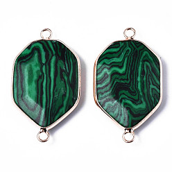 Malachite Synthetic Malachite Links Connectors, with Edge Rose Gold Plated Brass Findings, Faceted, Polygon, 39~40x22~23x5~7mm, Hole: 2.5mm