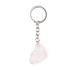 Cristal de Quartz Porte-clés pendentif en cristal de quartz naturel brut brut, porte-clés en pierre de guérison de pépites, pépites : cm