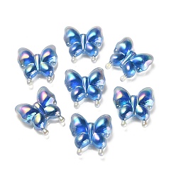 Bleu Royal Placage uv lumineux perles acryliques irisées arc-en-ciel, brillent dans le noir, papillon, bleu royal, 30x29x10.5mm, Trou: 2mm