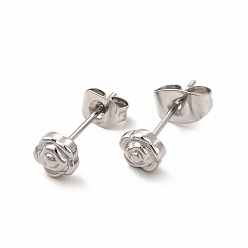 Stainless Steel Color 304 Stainless Steel Flower Stud Earrings for Women, Stainless Steel Color, 5x5mm, Pin: 0.7mm