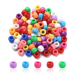 Mixed Color Resin European Beads, Large Hole Barrel Beads, Mixed Color, 8x5~6mm, Hole: 4mm