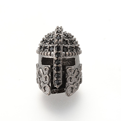 Черный Цвет Металла Латунный микро-паве кубический цирконий гладиатор шлем бусы, металлический черный , 15x10x11 мм, отверстие : 1.5 мм