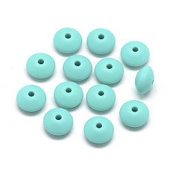 Cyan Food Grade Eco-Friendly Silicone Beads, Chewing Beads For Teethers, DIY Nursing Necklaces Making, Rondelle, Cyan, 12x6~7mm, Hole: 2mm
